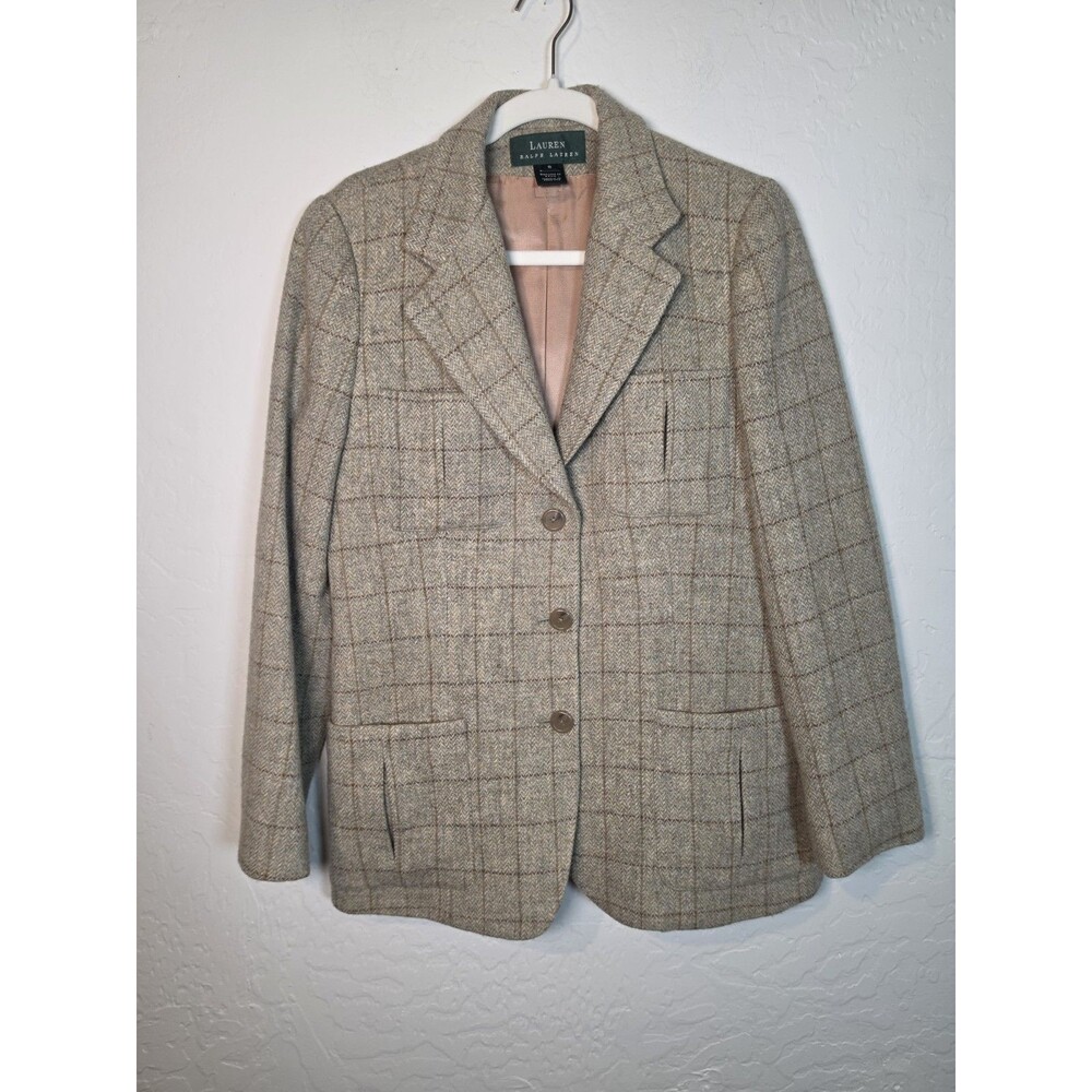 Lauren Ralph Lauren Womans 8 Blazer 100% Lambs Wool Feminine Tan Green Lable
